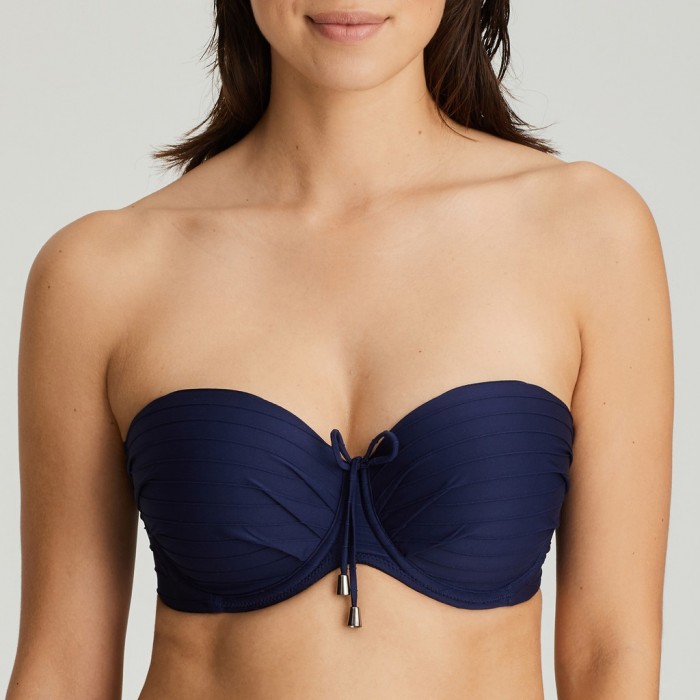 Bikini bandeau bleu marine grandes tailles, bandeau, Primadonna Saphire bleu grandes tailles 2020, jusqu'à bonnet E, F, G