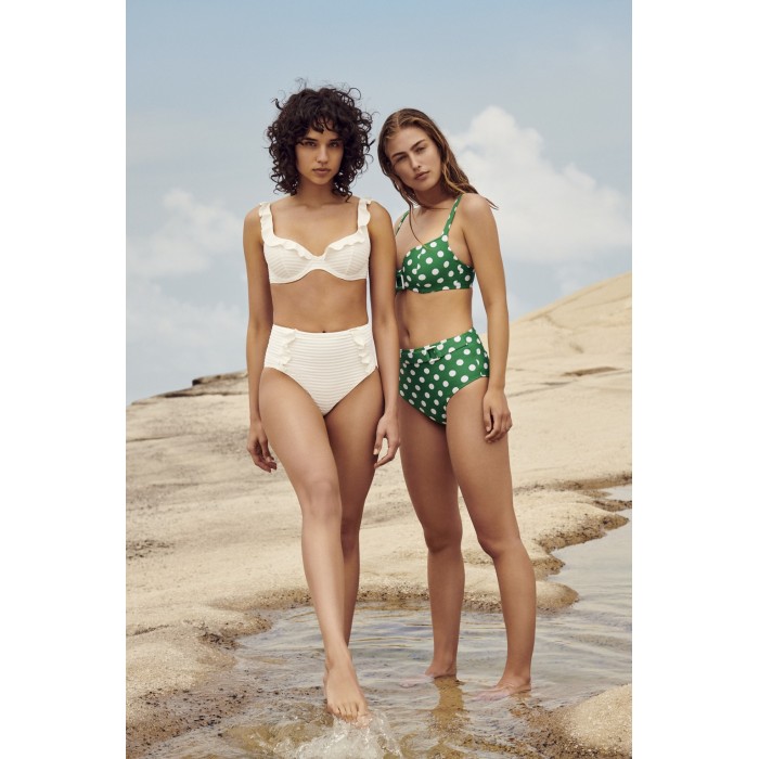 Frill High brief White Bikini- White padded and bandeau Celine natural Bikinis 2020