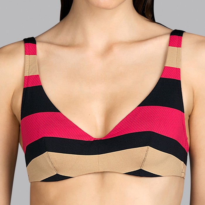 Maillot de bain triangle à armatures rayé noire, rouge sans m foam Andres Sarda, 2 positions - Bikini triangle Pop flame noir