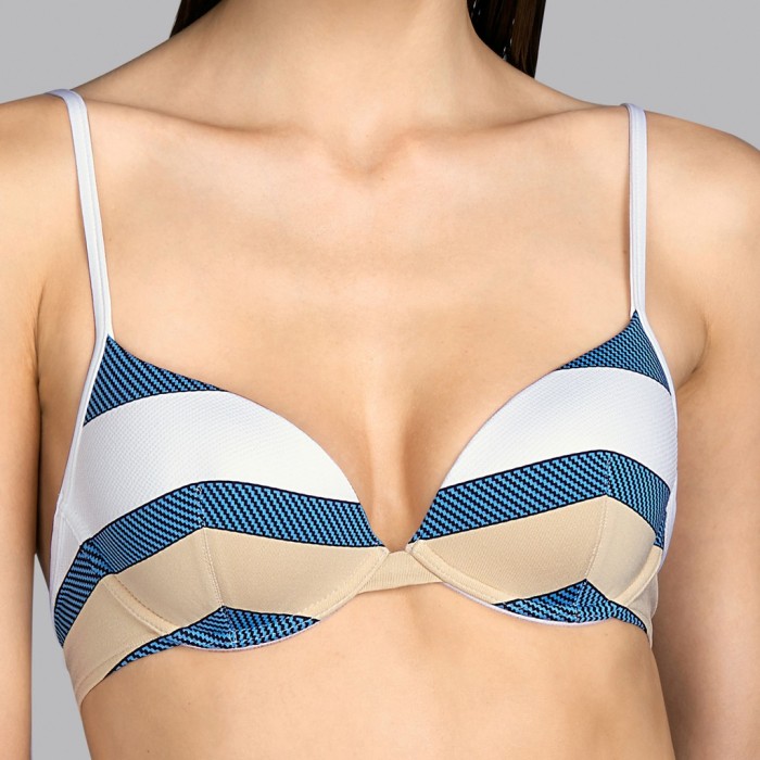 Bikini con relleno blanco a rayas azul y beige Andres Sarda - Bikini con relleno Pop sky a rayas 2020