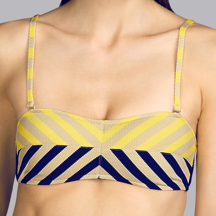 Yellow Bandeau bikini striped and padded Andres Sarda - Bandeau bikini with Yellow, toffe and navy blue Naif padded 2020