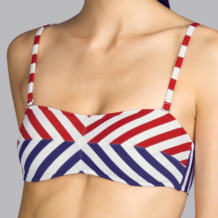Bikini bandeu con relleno rojo a rayas Andres Sarda - Bikini bandeau con relleno Naif rojo, azul y blanco 2020