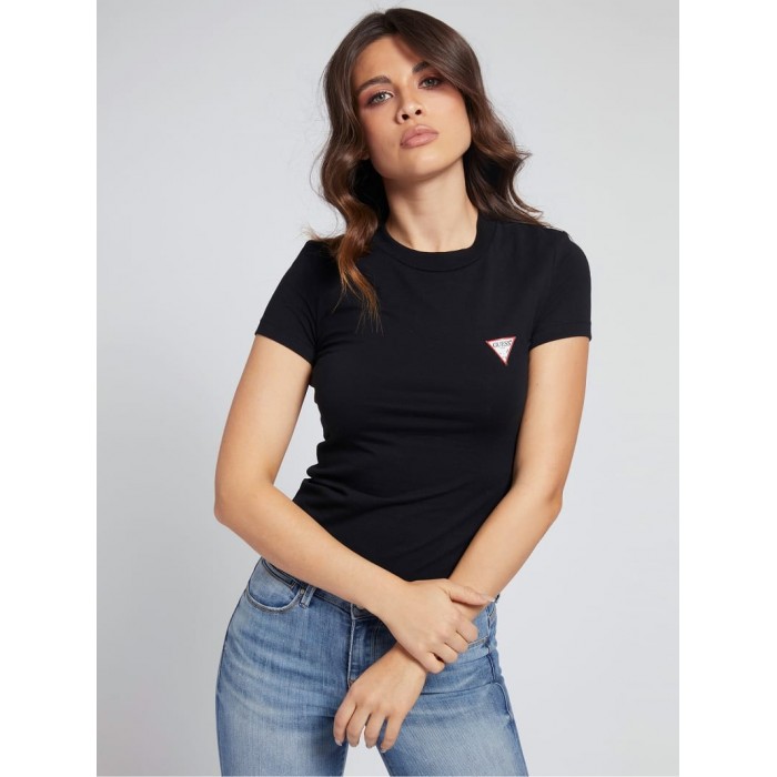 T-shirt coton bio noir GUESS SS CN MINI TRIANGLE TEE logo, T-SHIRTS Femme GUESS- Online