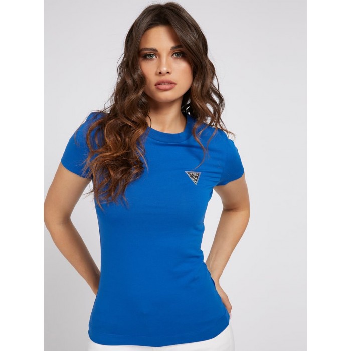 Guess Blue t-shirt- Blue V neck t-shirt GUESS SS CN MINI TRIANGLE TEE logo