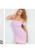 GUESS Pink Gingham mini dress- AIDA DRESS short sleeve ruched mini DRESSES-SKIRTS Women GUESS- Online