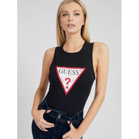 Black bodysuit logo triangle GUESS -HELENA BODYSUIT black sleeveless T-SHIRTS Women GUESS- Online