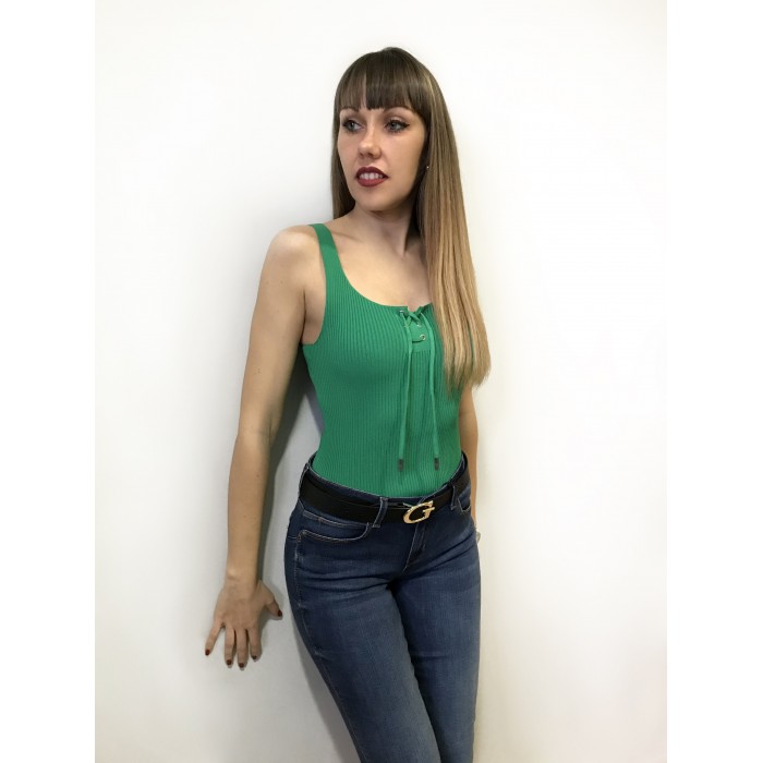 Guess Cropped ribbed tank top- Green tank top GUESS ANNIS TIE TOP