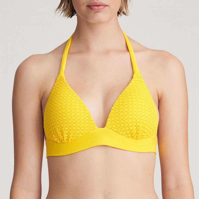Bikini amarillo triángulo con relleno, baño Verano 2021,top de Bikini amarillo triángulo halter Priscila Verano 2021