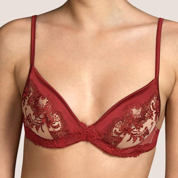 Red low cut non padded bra,...