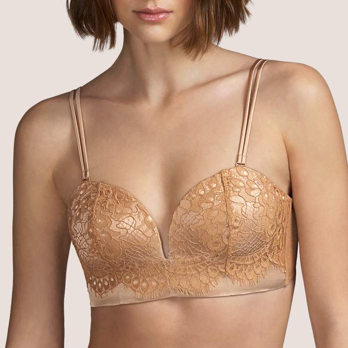 Golden strapless bra,...